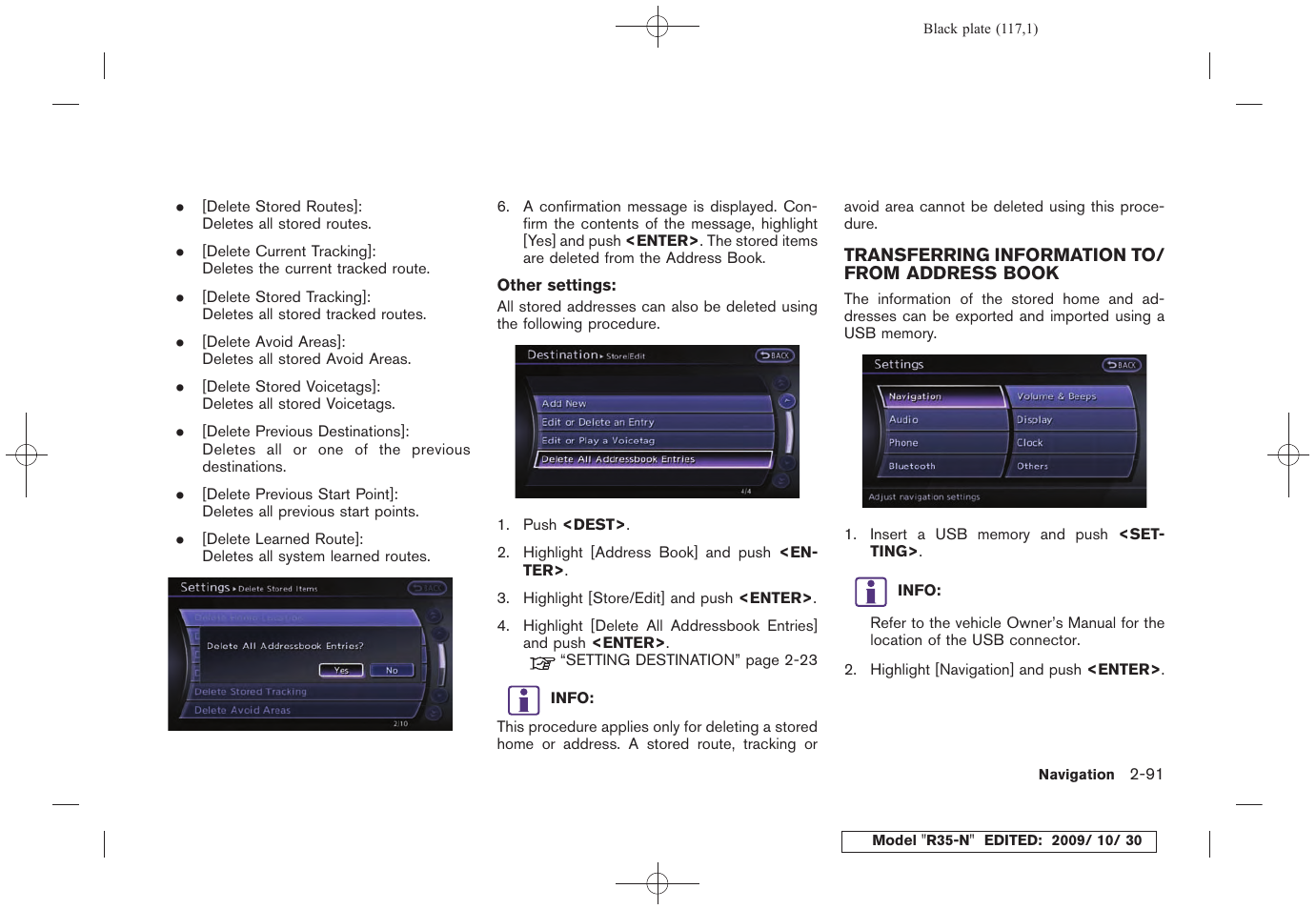 Transferring information to/from address book -91 | NISSAN 2011 GT R - Multi Function Display Owner's Manual User Manual | Page 119 / 312