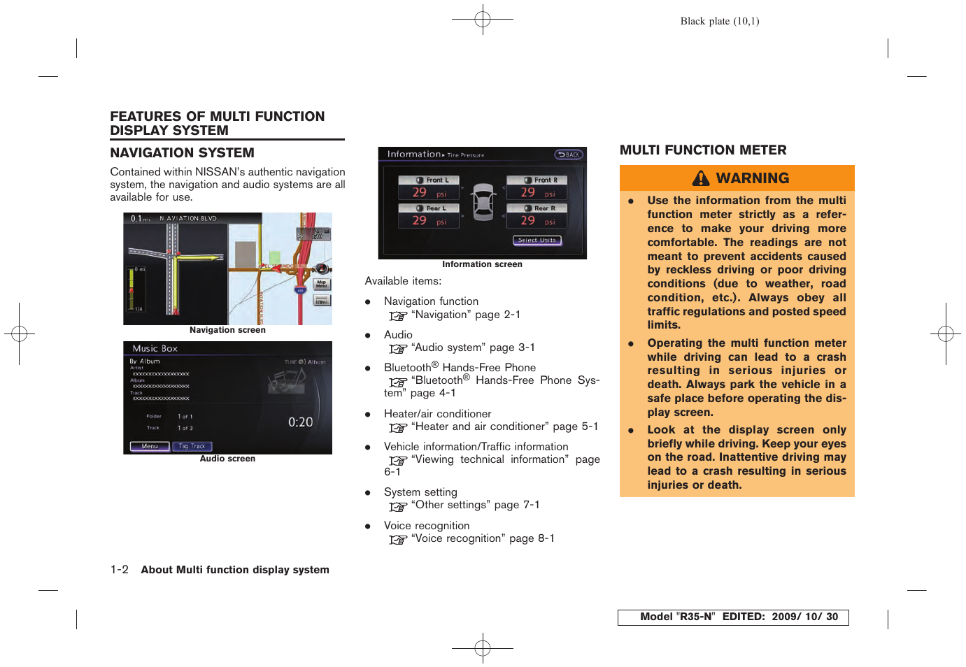 Features of multi function display system -2, Navigation system -2 multi function meter -2 | NISSAN 2011 GT R - Multi Function Display Owner's Manual User Manual | Page 12 / 312