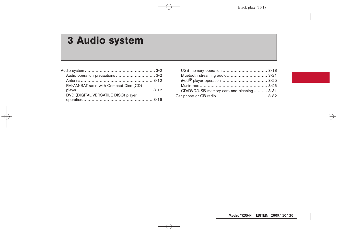 Audio system, 3 audio system | NISSAN 2011 GT R - Multi Function Display Owner's Manual User Manual | Page 127 / 312