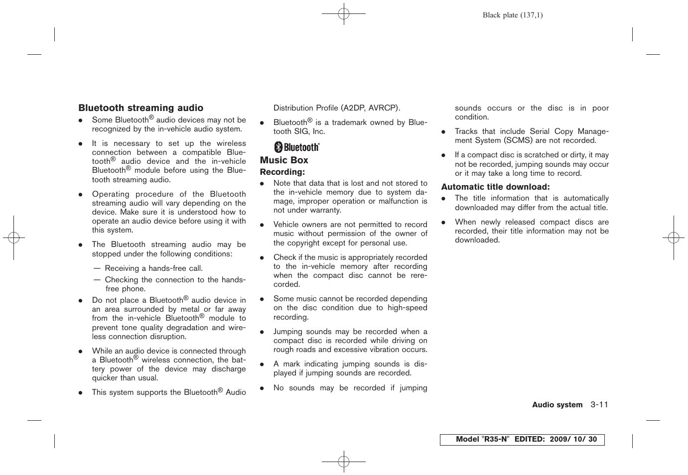 NISSAN 2011 GT R - Multi Function Display Owner's Manual User Manual | Page 137 / 312