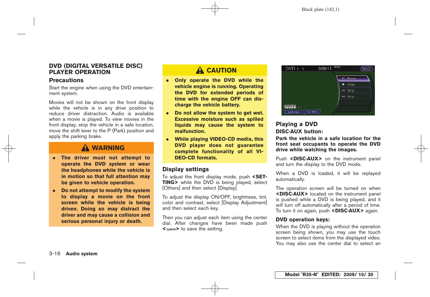 Dvd (digital versatile disc) player operation -16 | NISSAN 2011 GT R - Multi Function Display Owner's Manual User Manual | Page 142 / 312