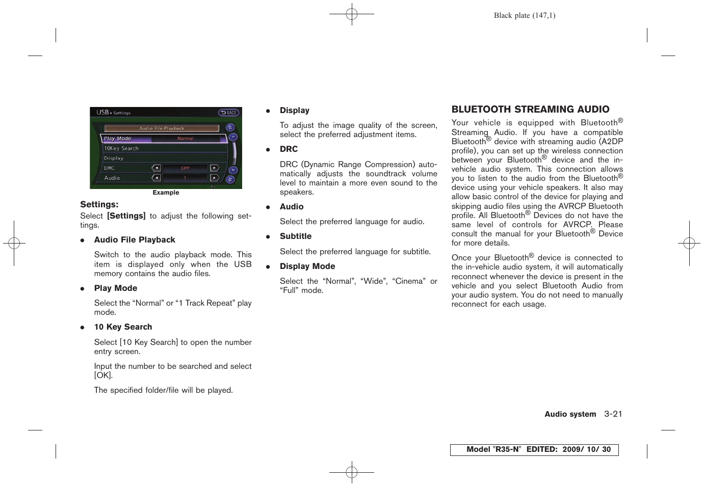 Bluetooth streaming audio -21 | NISSAN 2011 GT R - Multi Function Display Owner's Manual User Manual | Page 147 / 312