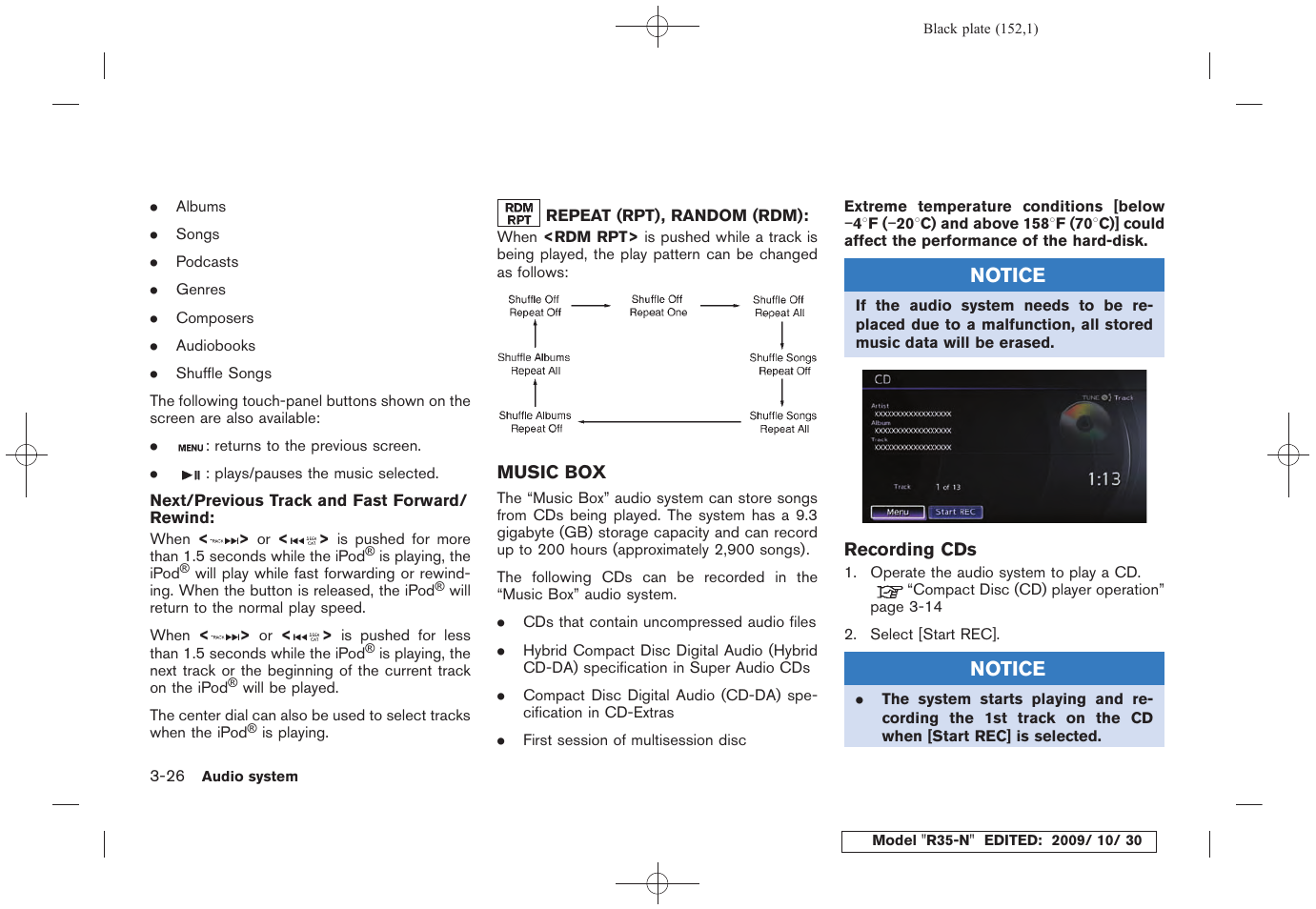 Music box -26 | NISSAN 2011 GT R - Multi Function Display Owner's Manual User Manual | Page 152 / 312