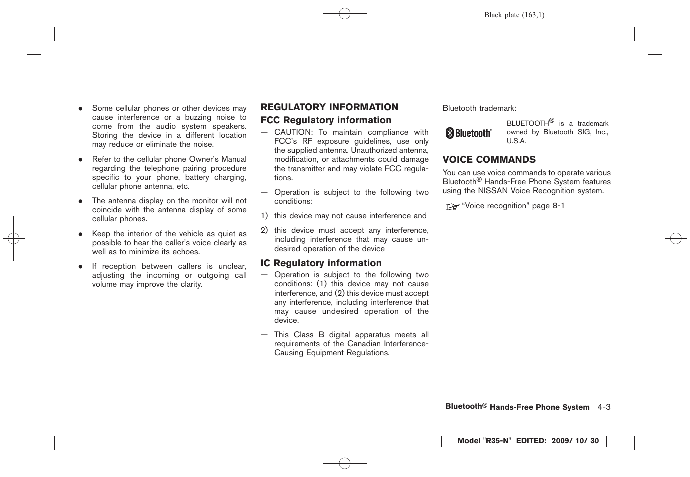 Regulatory information -3 voice commands -3 | NISSAN 2011 GT R - Multi Function Display Owner's Manual User Manual | Page 161 / 312