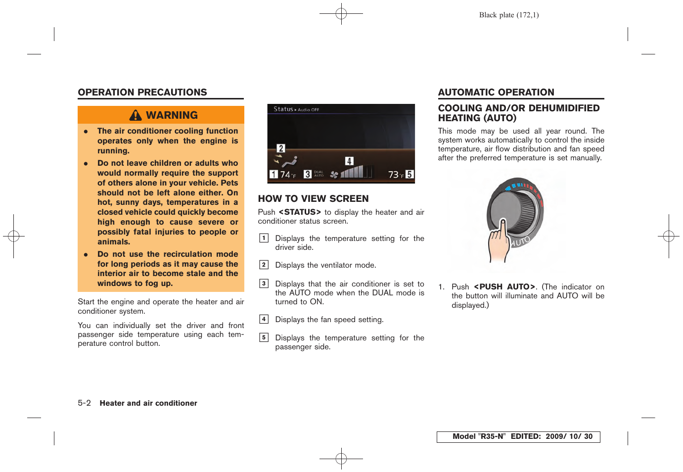 Operation precautions -2, How to view screen -2, Automatic operation -2 | Cooling and/or dehumidified heating (auto) -2 | NISSAN 2011 GT R - Multi Function Display Owner's Manual User Manual | Page 168 / 312