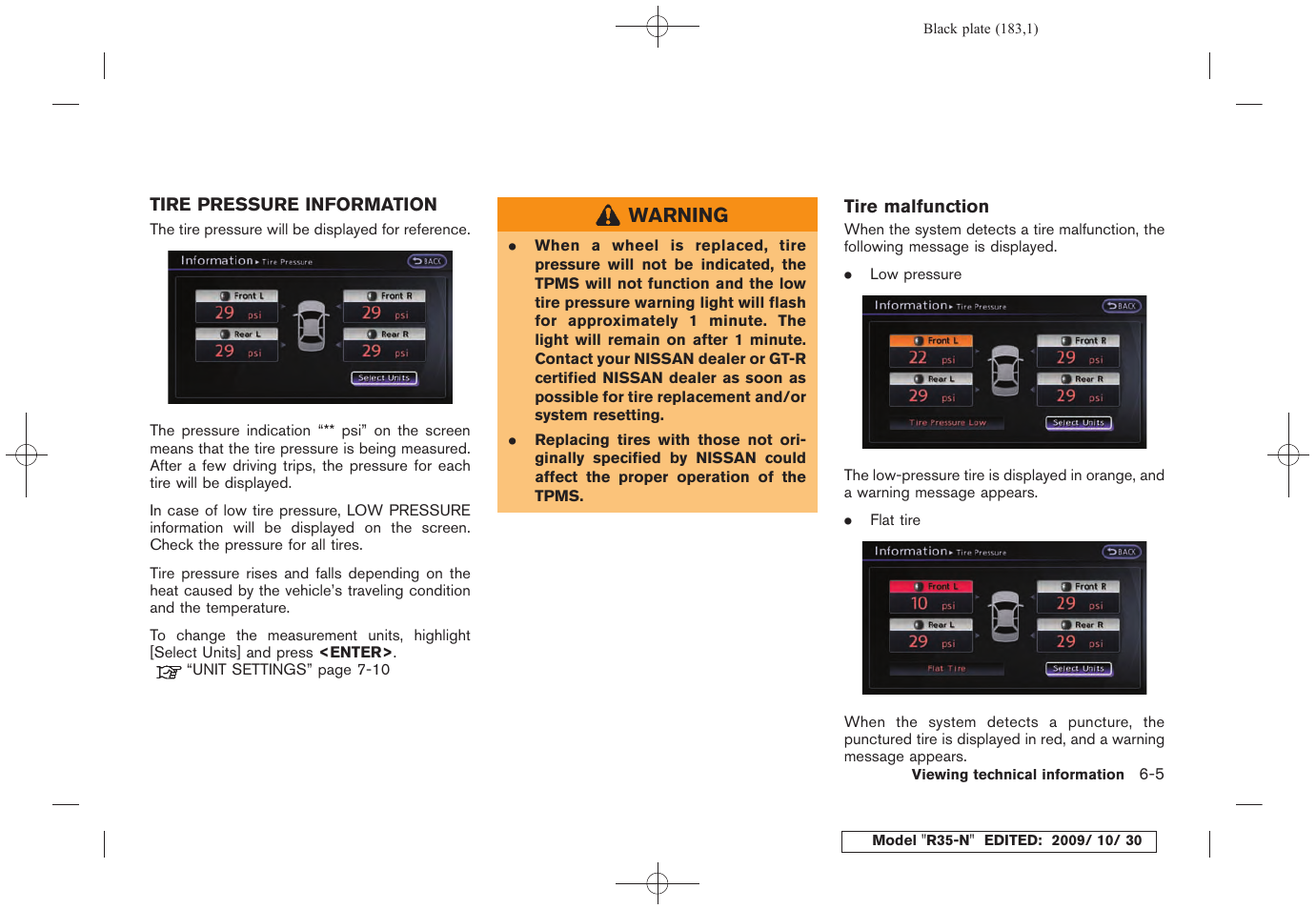 Tire pressure information -5 | NISSAN 2011 GT R - Multi Function Display Owner's Manual User Manual | Page 179 / 312