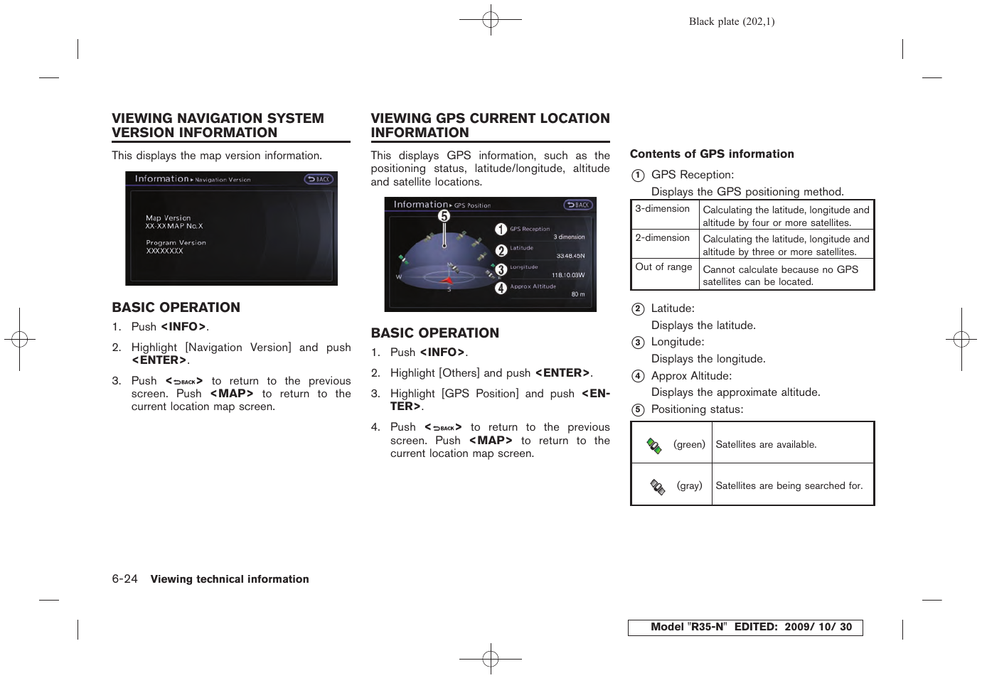 Viewing navigation system version information -24, Basic operation -24, Viewing gps current location information -24 | NISSAN 2011 GT R - Multi Function Display Owner's Manual User Manual | Page 198 / 312