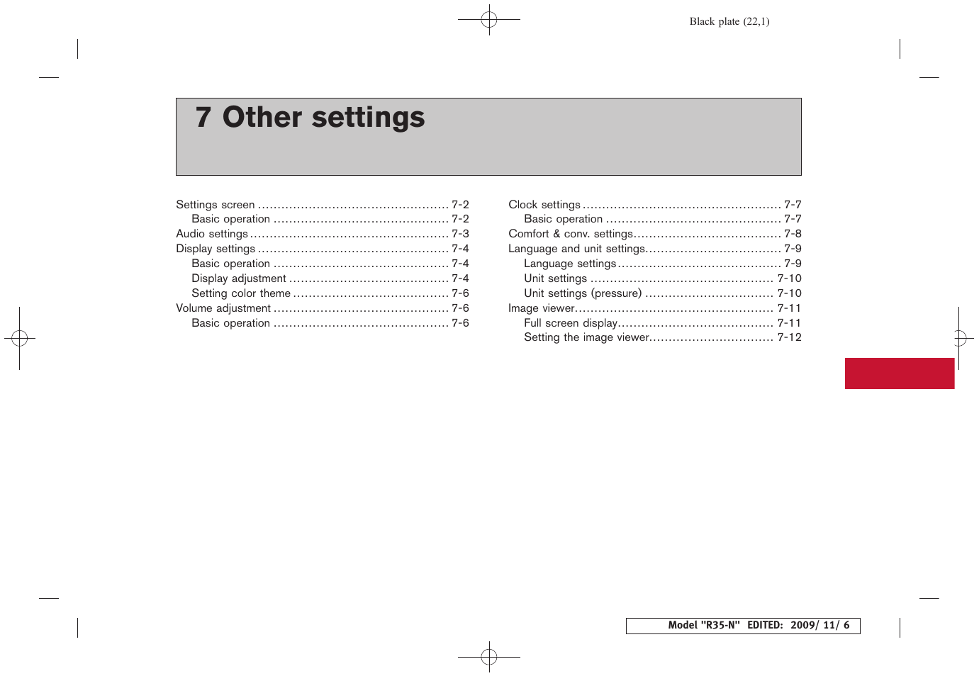 Other settings, 7 other settings | NISSAN 2011 GT R - Multi Function Display Owner's Manual User Manual | Page 199 / 312