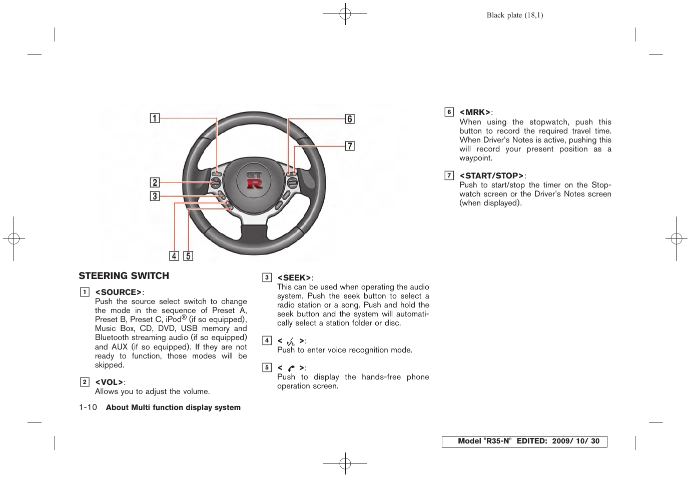 Steering switch -10 | NISSAN 2011 GT R - Multi Function Display Owner's Manual User Manual | Page 20 / 312