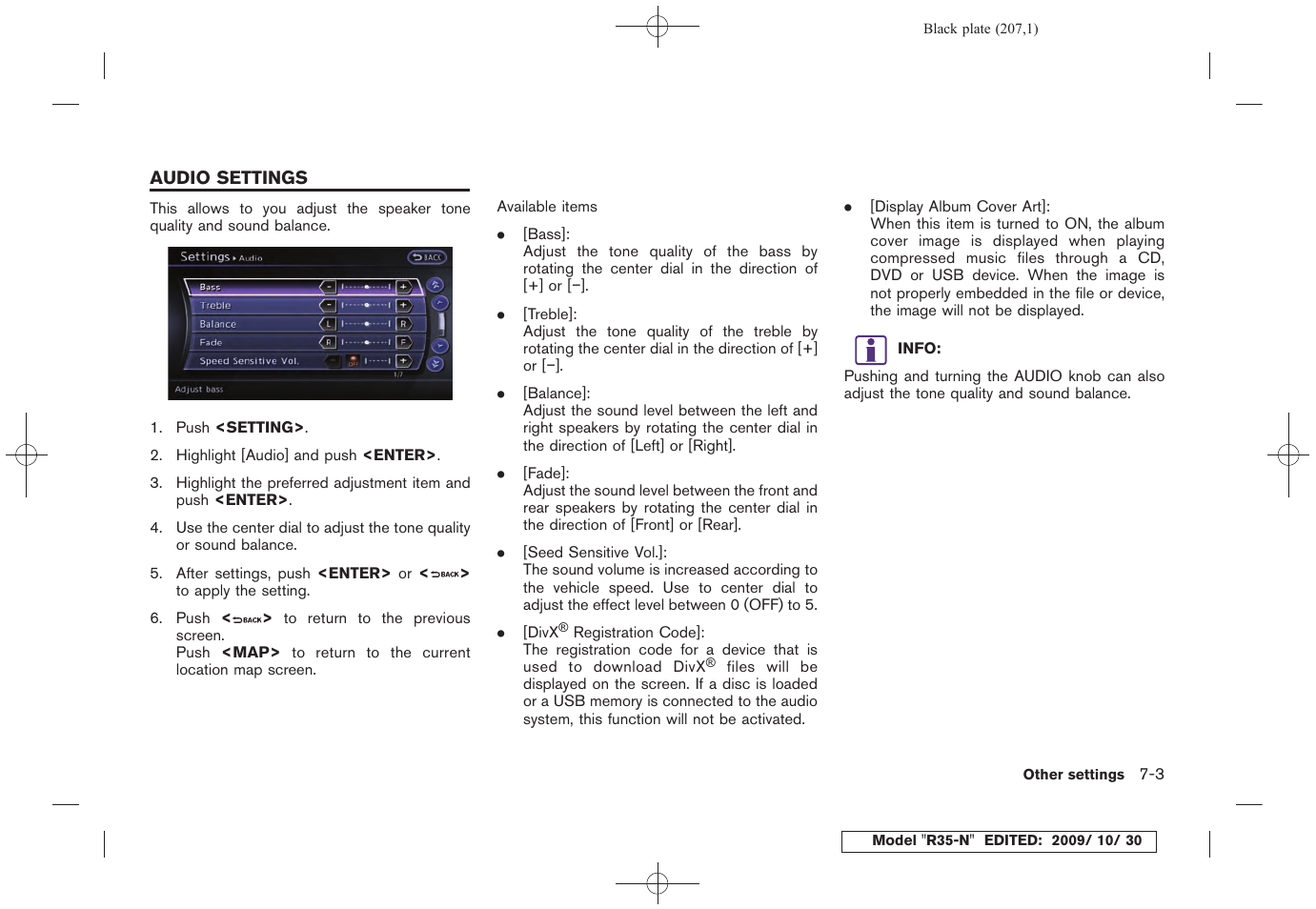 Audio settings -3 | NISSAN 2011 GT R - Multi Function Display Owner's Manual User Manual | Page 201 / 312