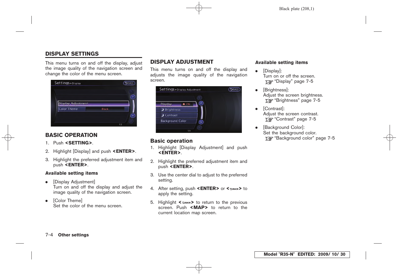 Display settings -4, Basic operation -4 display adjustment -4 | NISSAN 2011 GT R - Multi Function Display Owner's Manual User Manual | Page 202 / 312