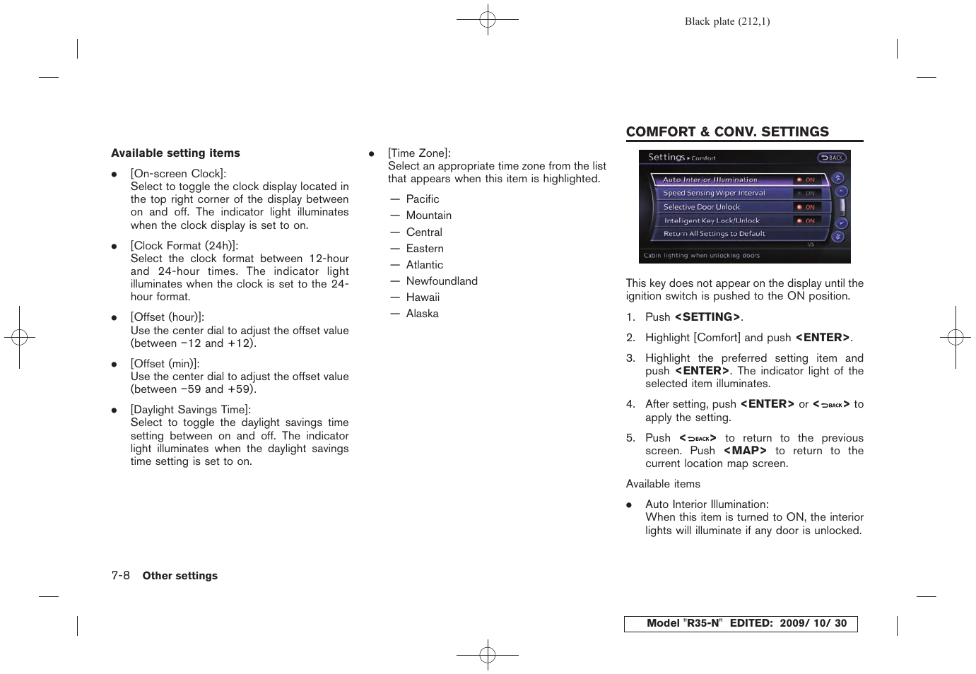 Comfort & conv. settings -8 | NISSAN 2011 GT R - Multi Function Display Owner's Manual User Manual | Page 206 / 312