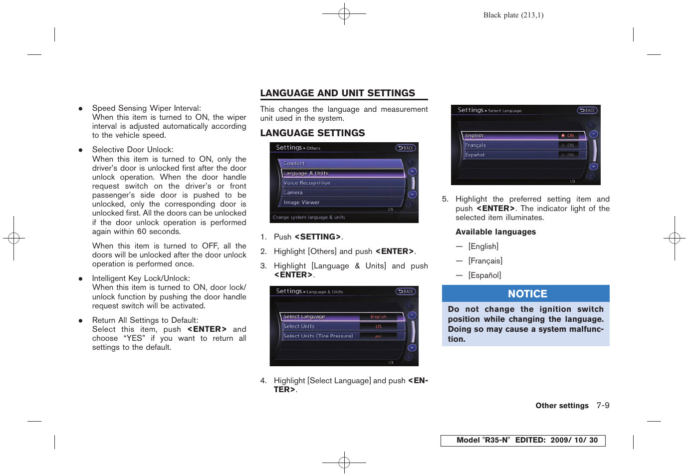 Language and unit settings -9, Language settings -9 | NISSAN 2011 GT R - Multi Function Display Owner's Manual User Manual | Page 207 / 312