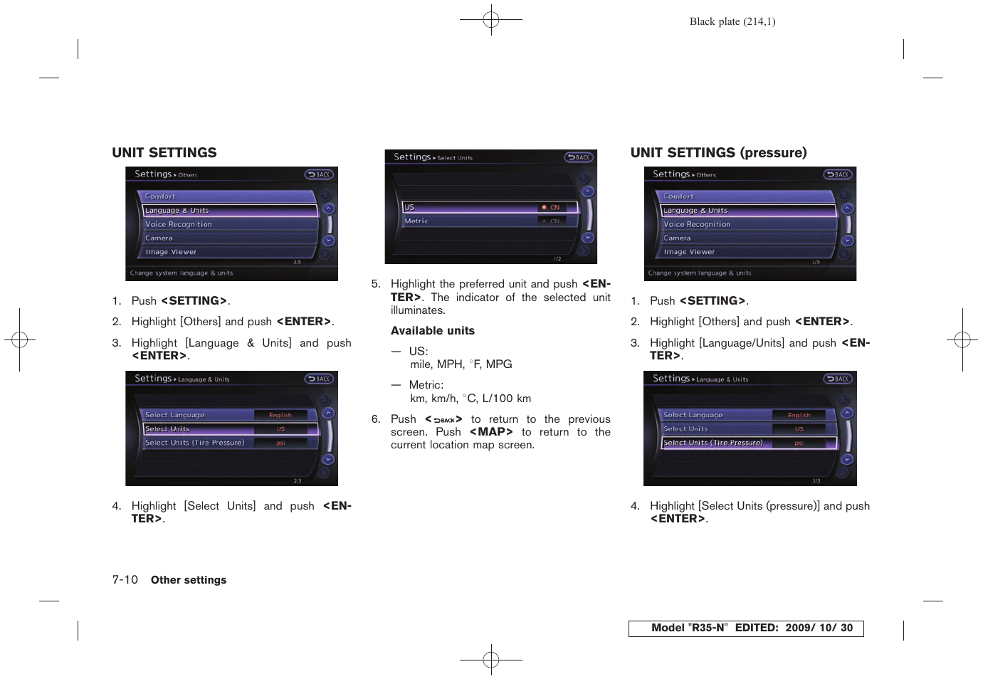 Unit settings -10 unit settings (pressure) -10 | NISSAN 2011 GT R - Multi Function Display Owner's Manual User Manual | Page 208 / 312