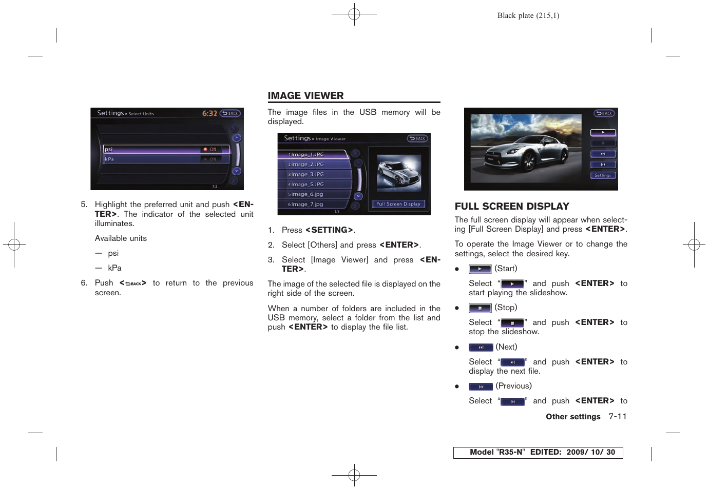 Image viewer -11, Full screen display -11 | NISSAN 2011 GT R - Multi Function Display Owner's Manual User Manual | Page 209 / 312