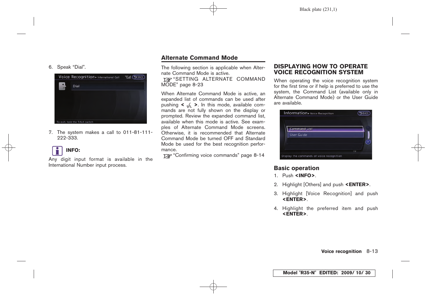 Alternate command mode -13 | NISSAN 2011 GT R - Multi Function Display Owner's Manual User Manual | Page 225 / 312
