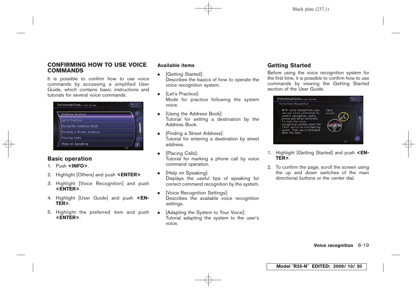 Confirming how to use voice commands -19 | NISSAN 2011 GT R - Multi Function Display Owner's Manual User Manual | Page 231 / 312