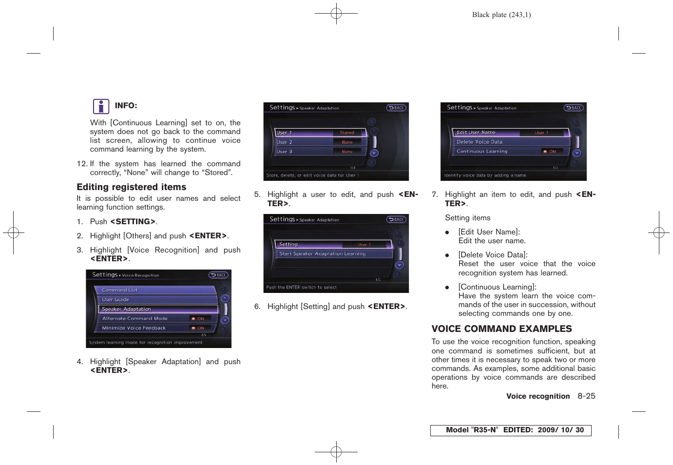 Voice command examples -25 | NISSAN 2011 GT R - Multi Function Display Owner's Manual User Manual | Page 237 / 312