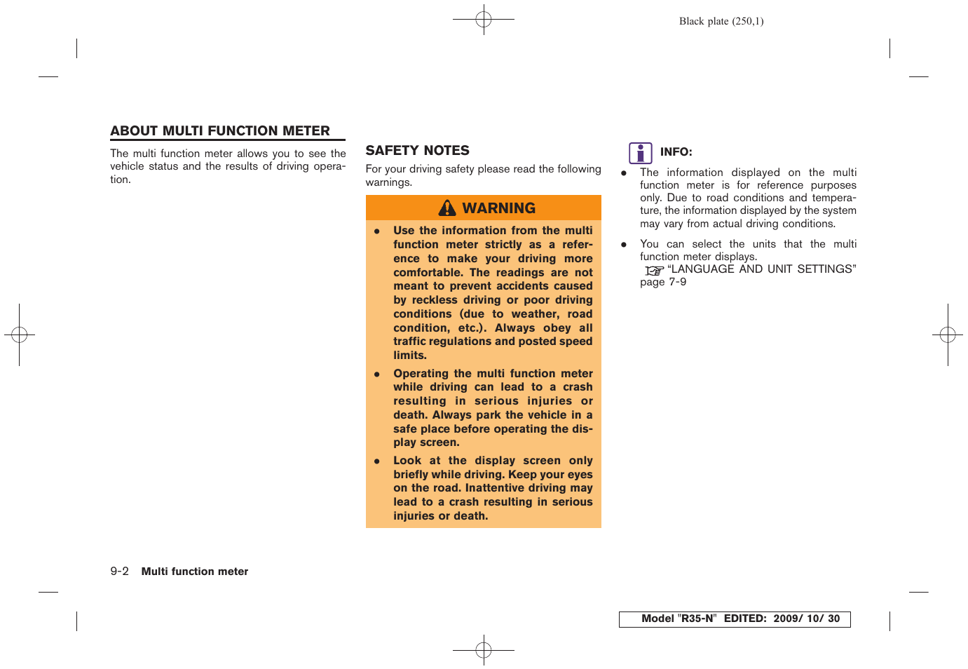 About multi function meter -2, Safety notes -2 | NISSAN 2011 GT R - Multi Function Display Owner's Manual User Manual | Page 244 / 312