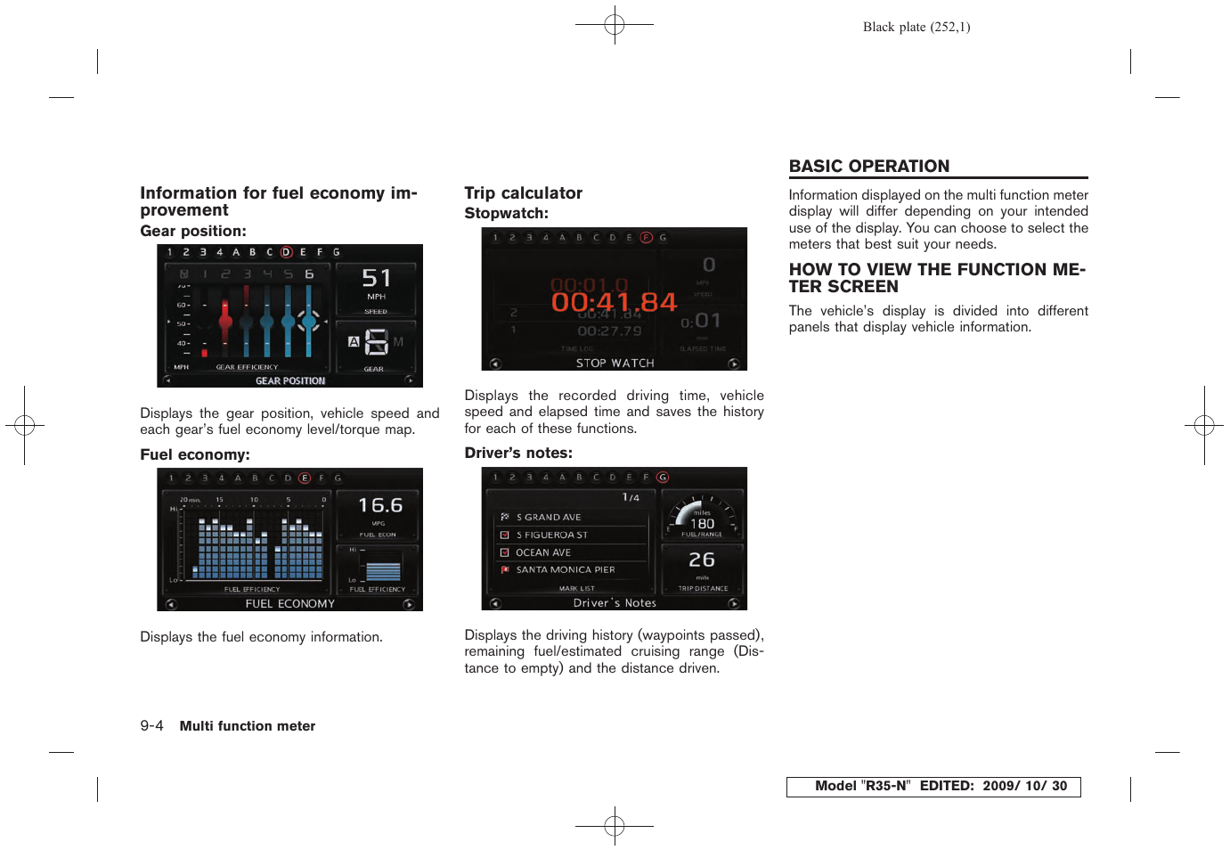 Basic operation -4, How to view the function meter screen -4 | NISSAN 2011 GT R - Multi Function Display Owner's Manual User Manual | Page 246 / 312