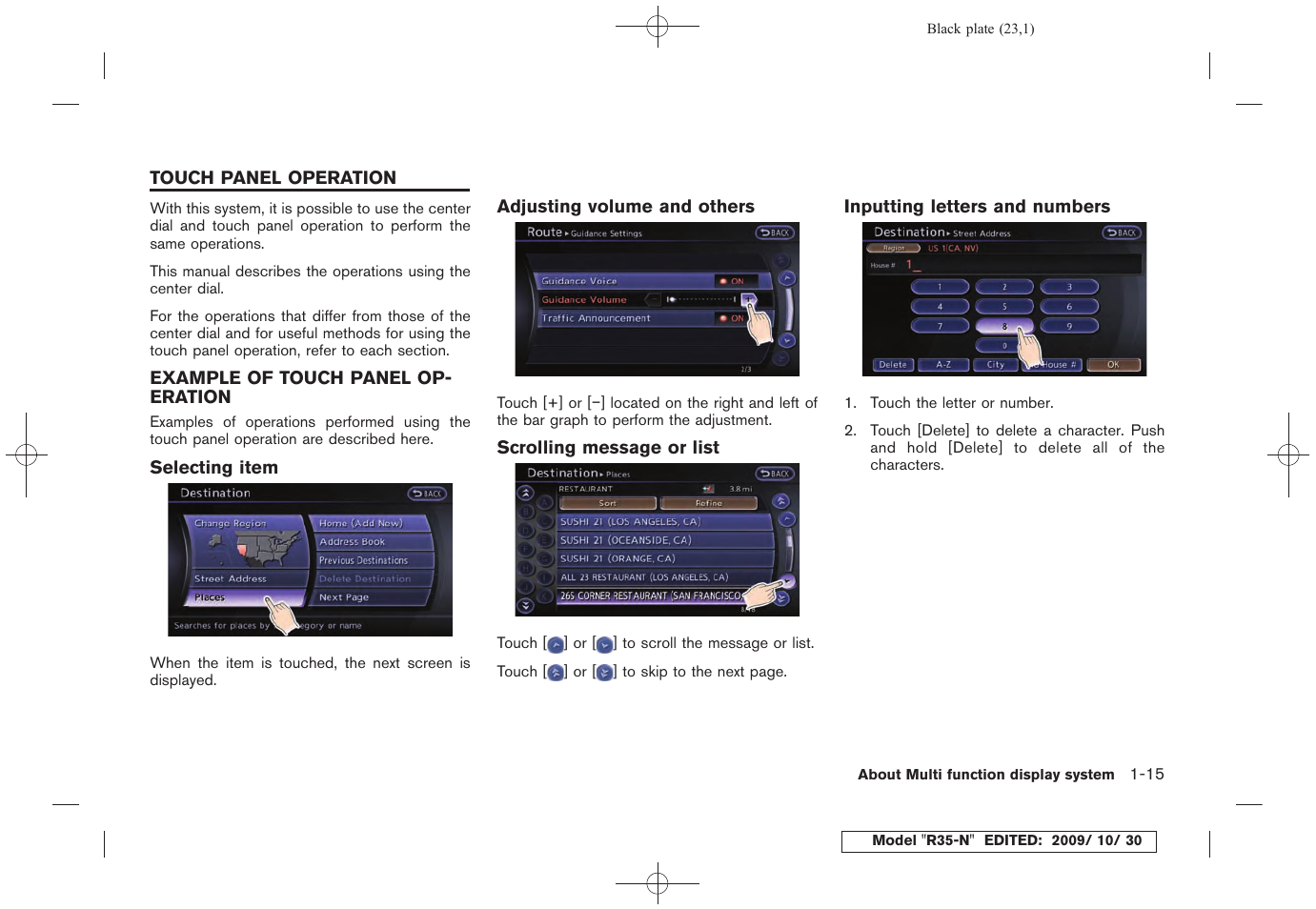 Touch panel operation -15, Example of touch panel operation -15 | NISSAN 2011 GT R - Multi Function Display Owner's Manual User Manual | Page 25 / 312