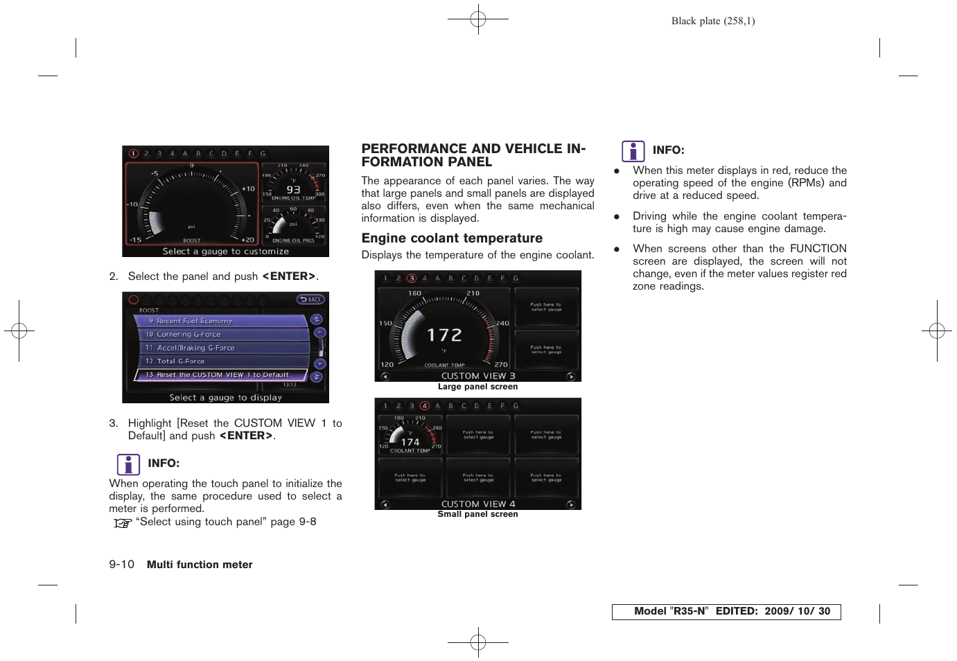 Performance and vehicle information panel -10 | NISSAN 2011 GT R - Multi Function Display Owner's Manual User Manual | Page 252 / 312
