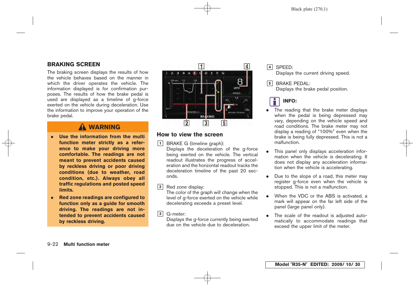 Braking screen -22 | NISSAN 2011 GT R - Multi Function Display Owner's Manual User Manual | Page 264 / 312