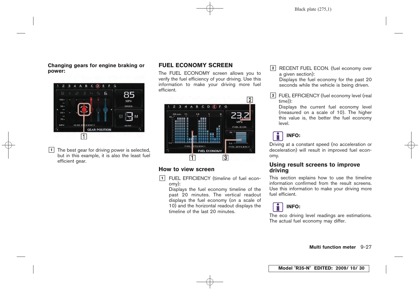 Fuel economy screen -27 | NISSAN 2011 GT R - Multi Function Display Owner's Manual User Manual | Page 269 / 312