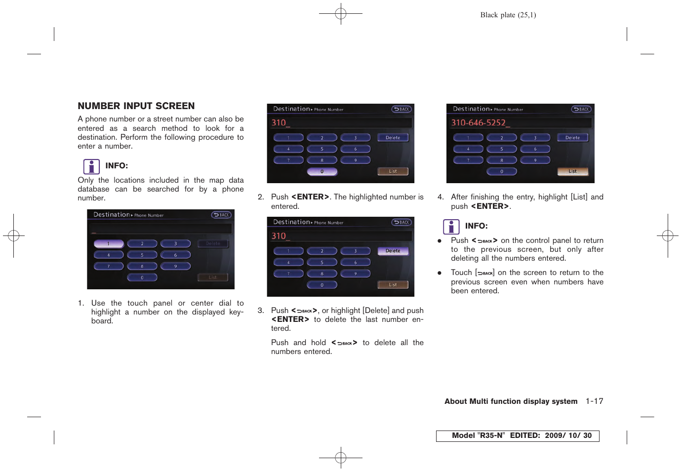 Number input screen -17 | NISSAN 2011 GT R - Multi Function Display Owner's Manual User Manual | Page 27 / 312