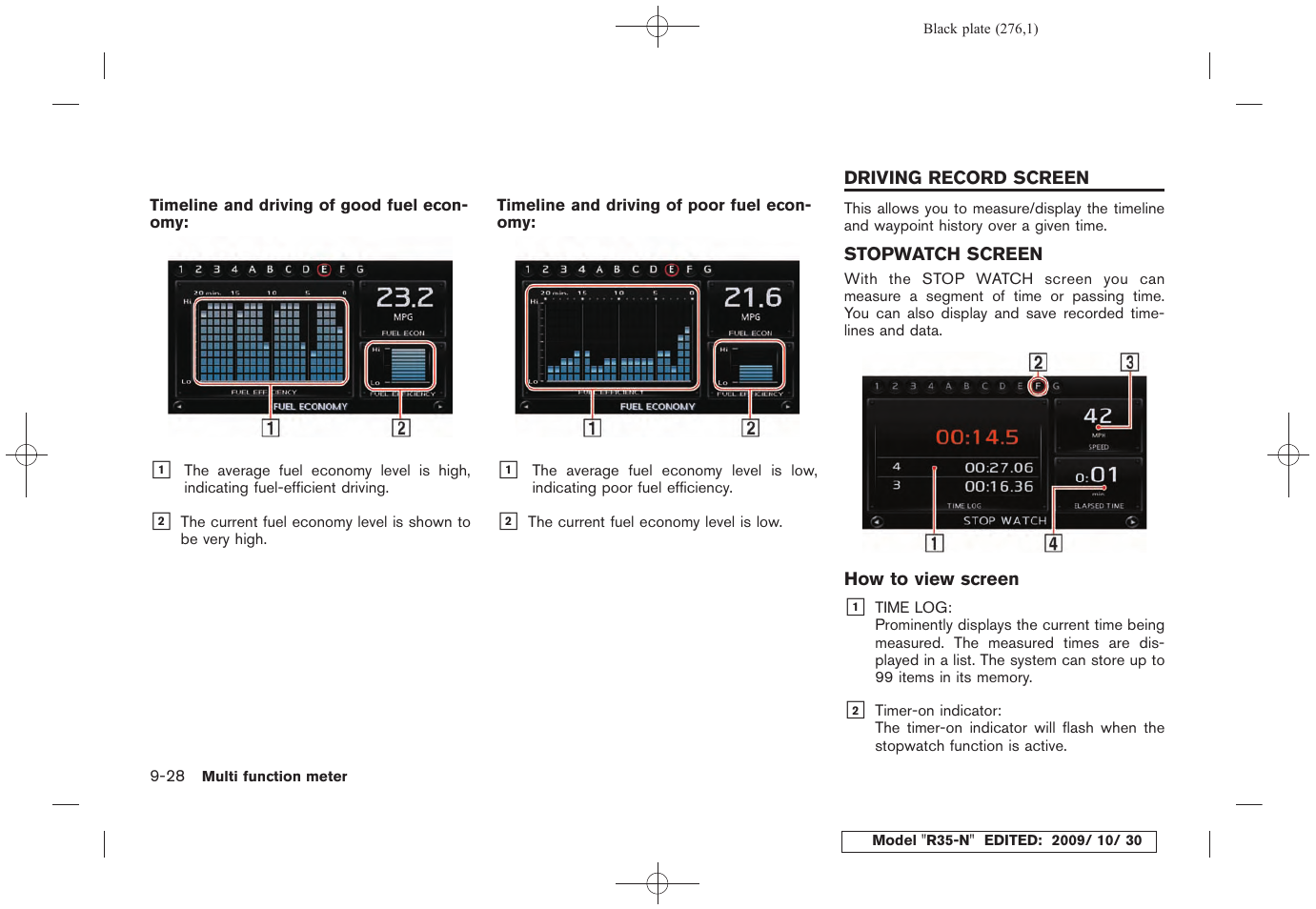 Driving record screen -28, Stopwatch screen -28 | NISSAN 2011 GT R - Multi Function Display Owner's Manual User Manual | Page 270 / 312