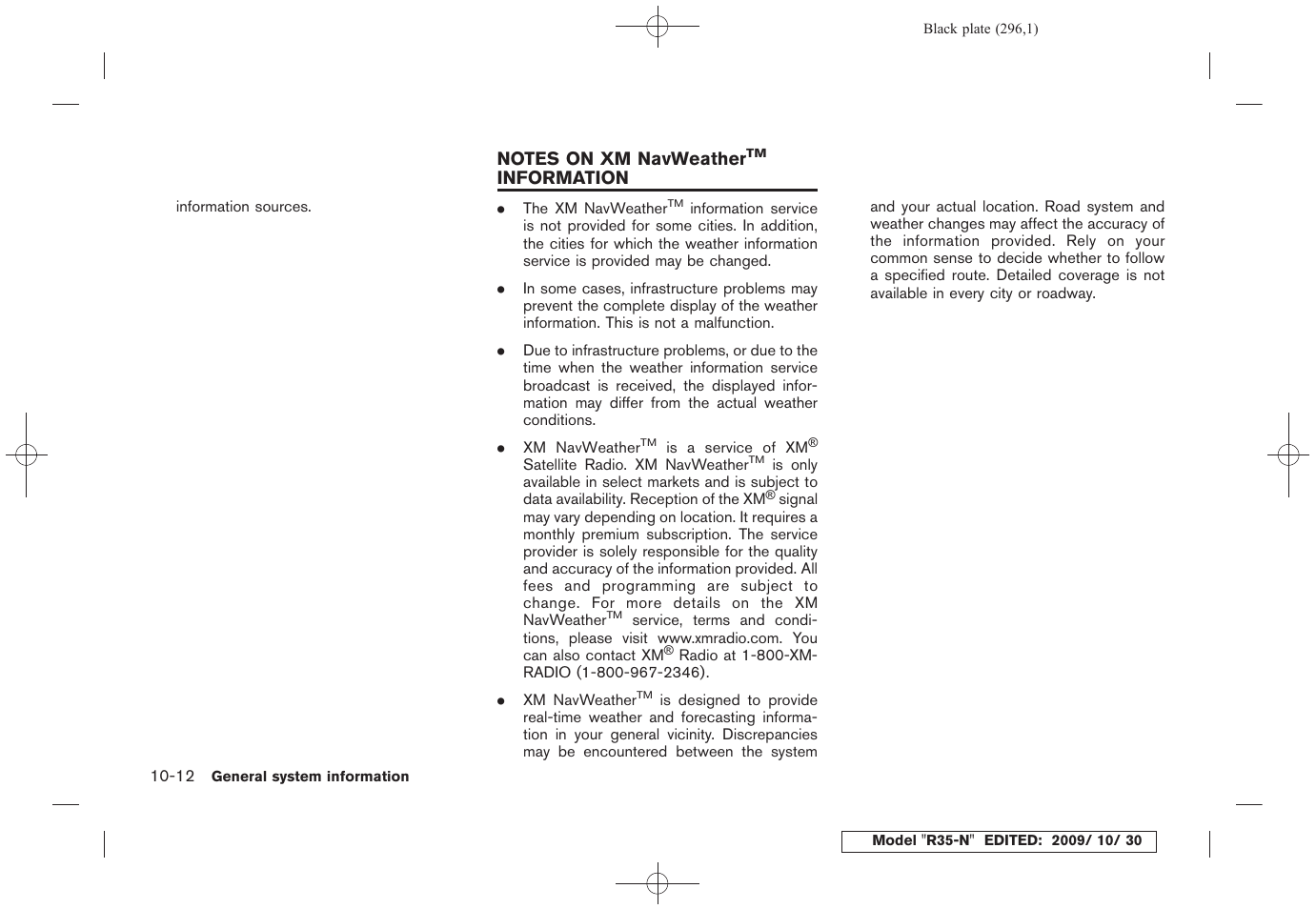 Notes on xm navweather, Information -12 | NISSAN 2011 GT R - Multi Function Display Owner's Manual User Manual | Page 290 / 312