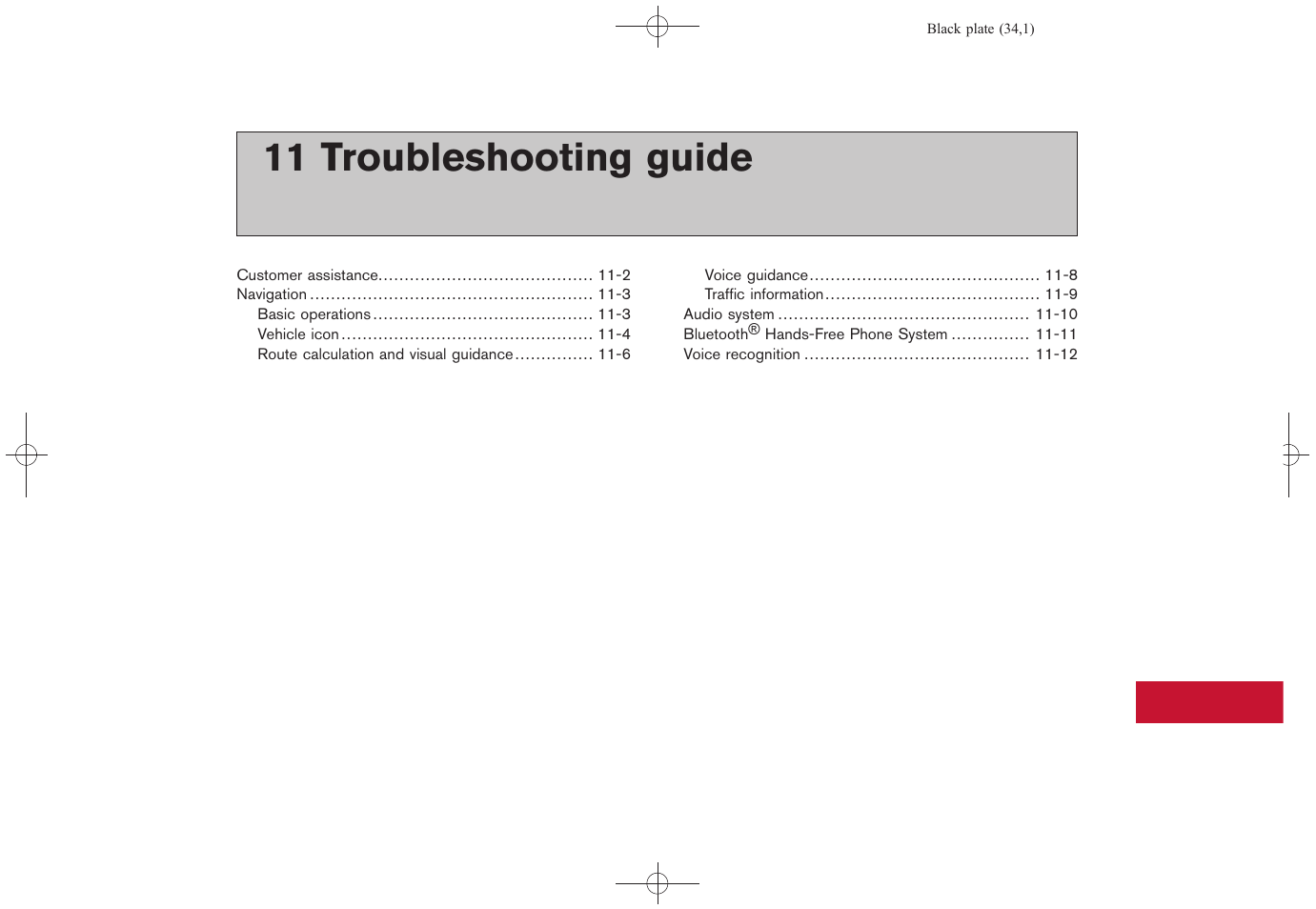 Troubleshooting guide, 11 troubleshooting guide | NISSAN 2011 GT R - Multi Function Display Owner's Manual User Manual | Page 297 / 312