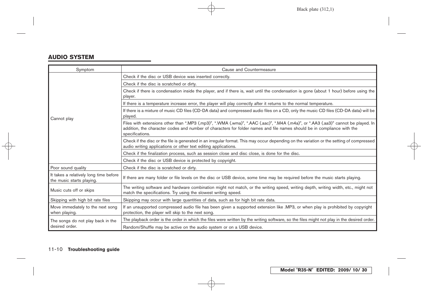 Audio system -10 | NISSAN 2011 GT R - Multi Function Display Owner's Manual User Manual | Page 306 / 312