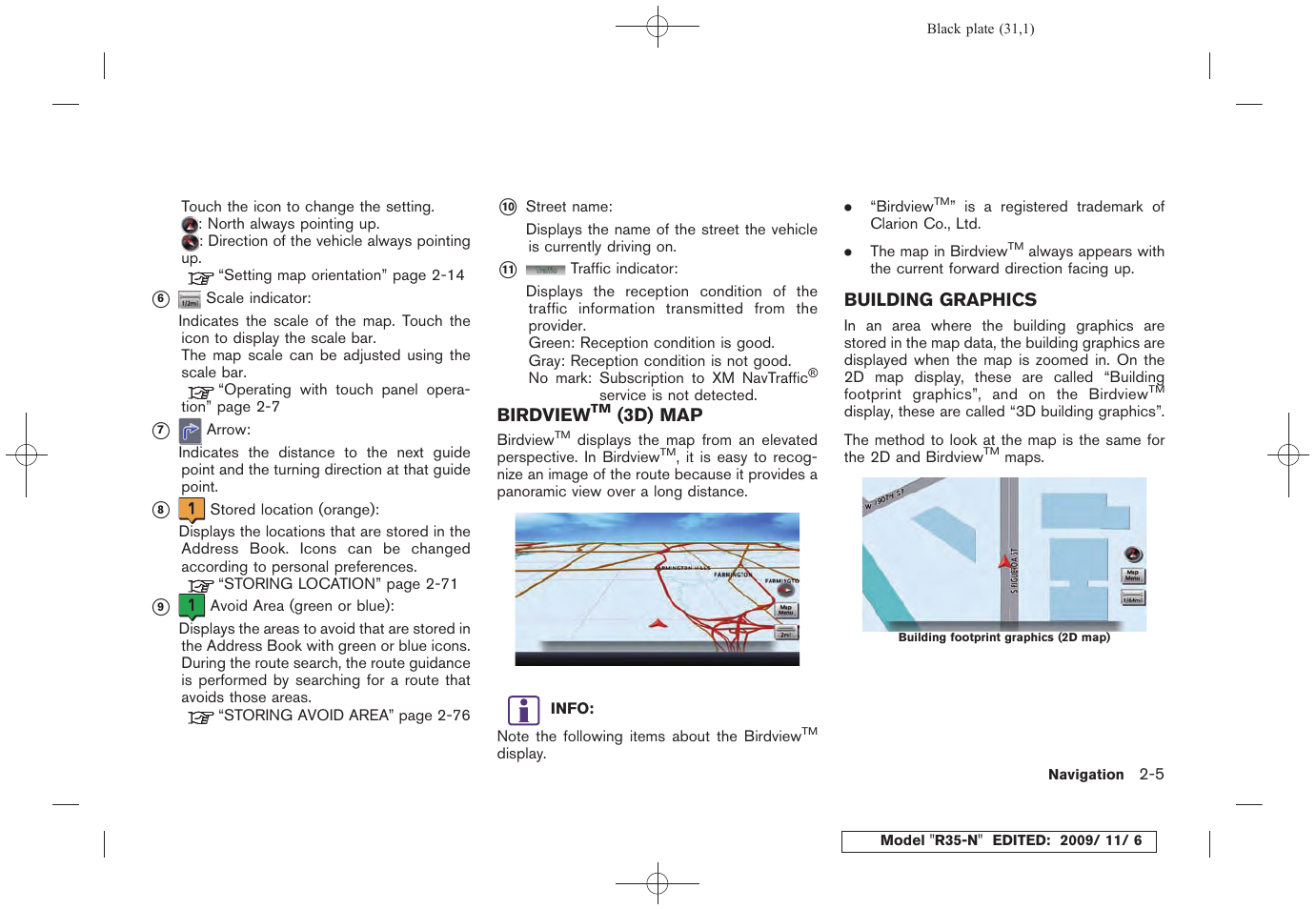 Birdview, 3d) map -5, Building graphics -5 | NISSAN 2011 GT R - Multi Function Display Owner's Manual User Manual | Page 33 / 312