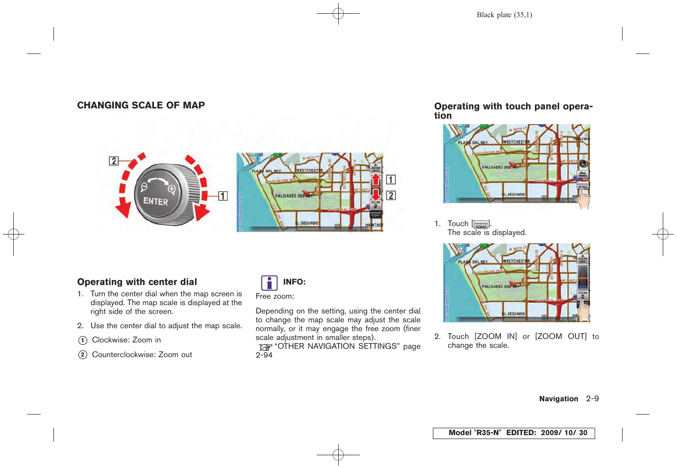 Changing scale of map -9 | NISSAN 2011 GT R - Multi Function Display Owner's Manual User Manual | Page 37 / 312