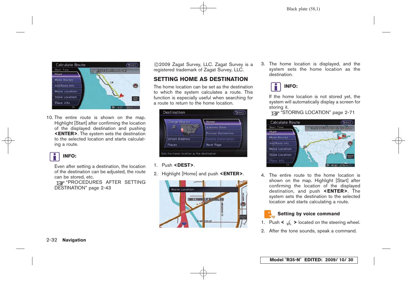 Setting home as destination -32 | NISSAN 2011 GT R - Multi Function Display Owner's Manual User Manual | Page 60 / 312