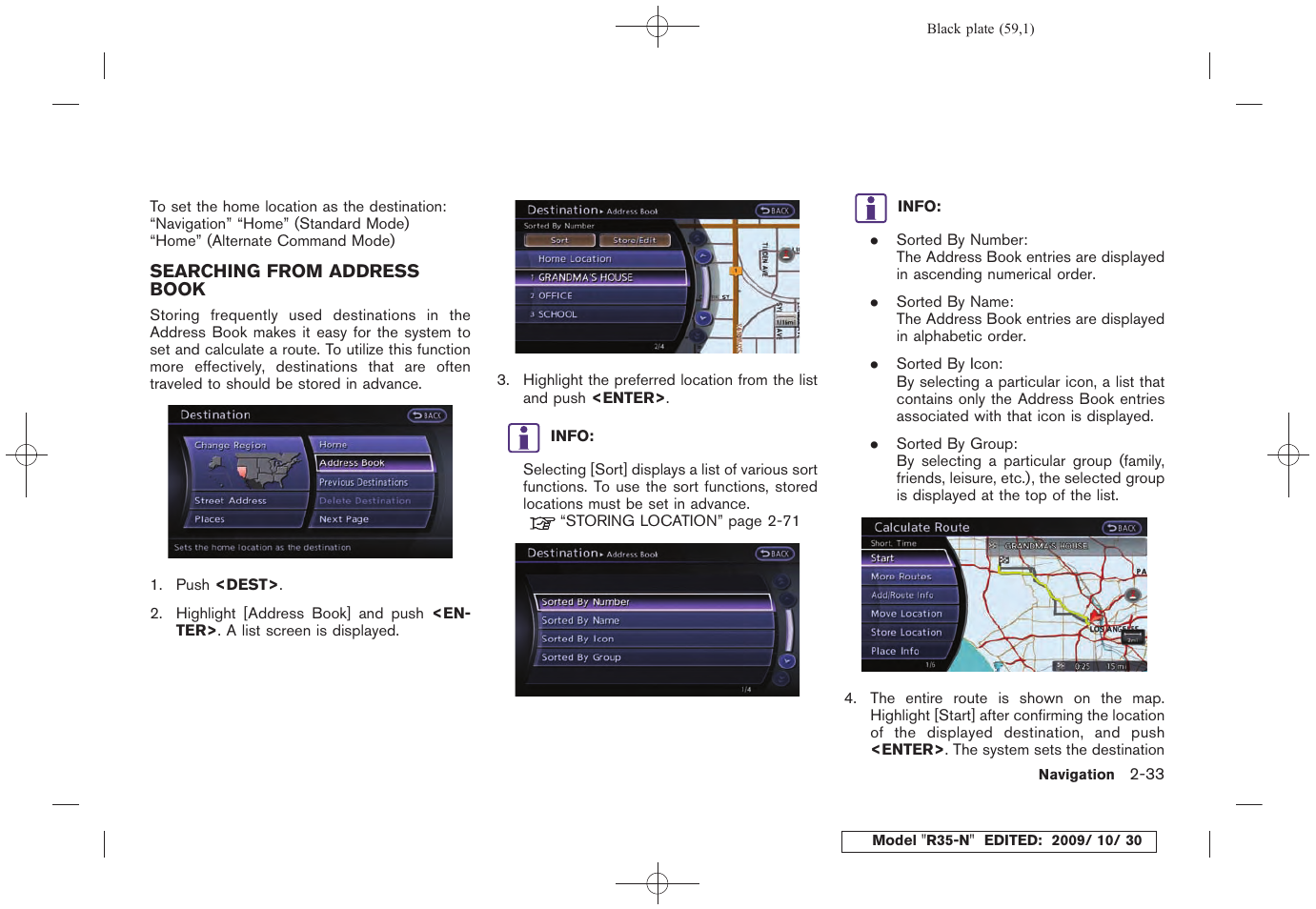 Searching from address book -33 | NISSAN 2011 GT R - Multi Function Display Owner's Manual User Manual | Page 61 / 312