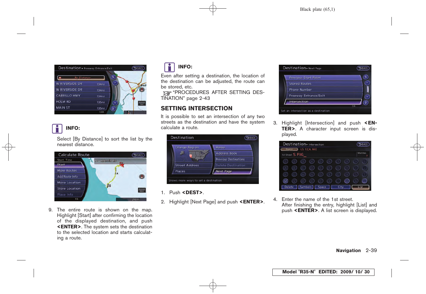 Setting intersection -39 | NISSAN 2011 GT R - Multi Function Display Owner's Manual User Manual | Page 67 / 312