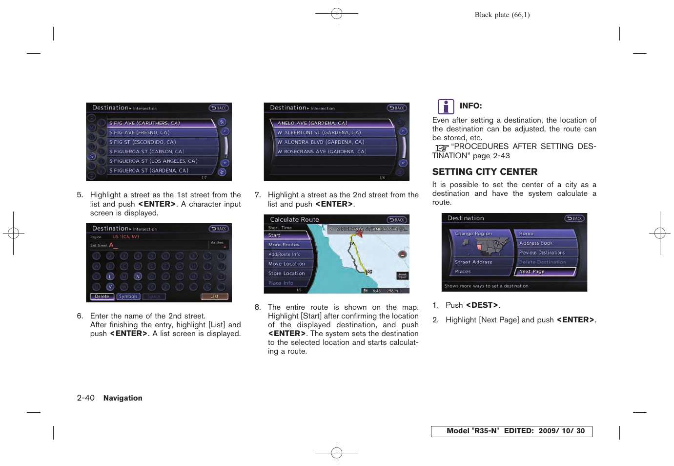 Setting city center -40 | NISSAN 2011 GT R - Multi Function Display Owner's Manual User Manual | Page 68 / 312