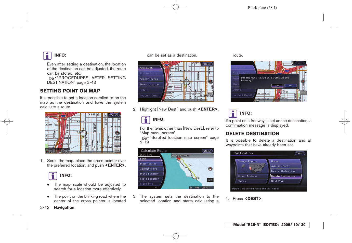 Setting point on map -42 delete destination -42 | NISSAN 2011 GT R - Multi Function Display Owner's Manual User Manual | Page 70 / 312