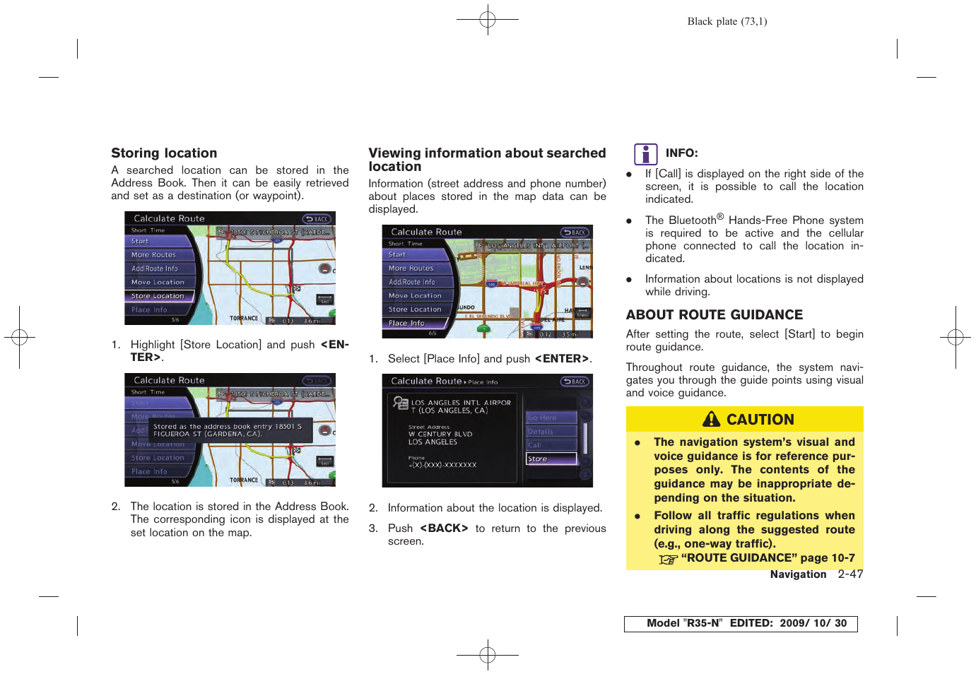 About route guidance -47 | NISSAN 2011 GT R - Multi Function Display Owner's Manual User Manual | Page 75 / 312