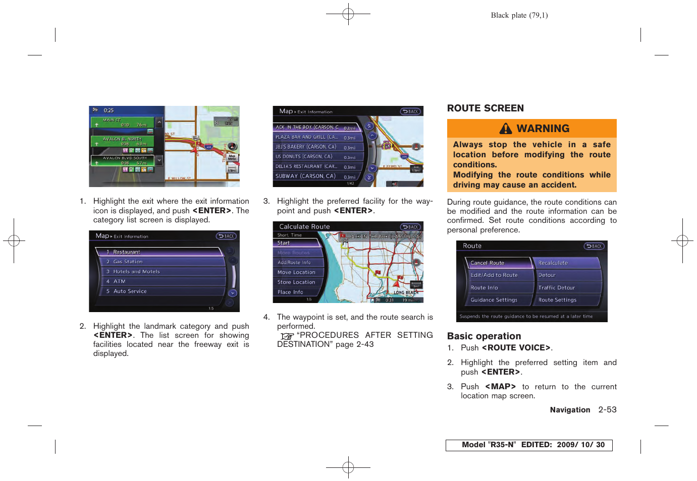 Route screen -53 | NISSAN 2011 GT R - Multi Function Display Owner's Manual User Manual | Page 81 / 312