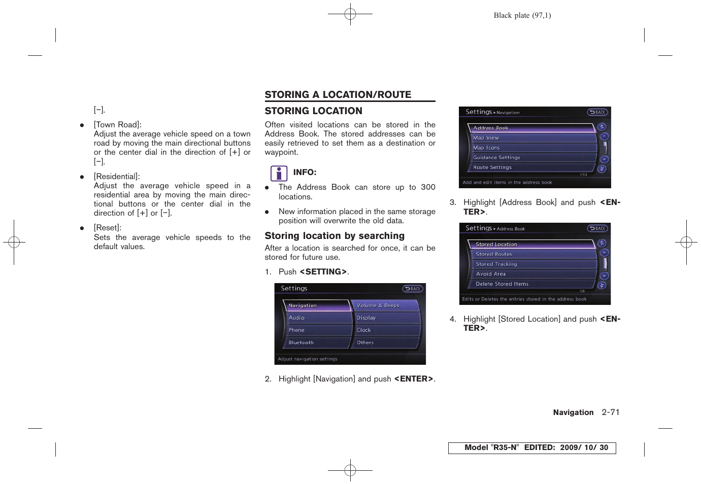 Storing a location/route -71, Storing location -71 | NISSAN 2011 GT R - Multi Function Display Owner's Manual User Manual | Page 99 / 312
