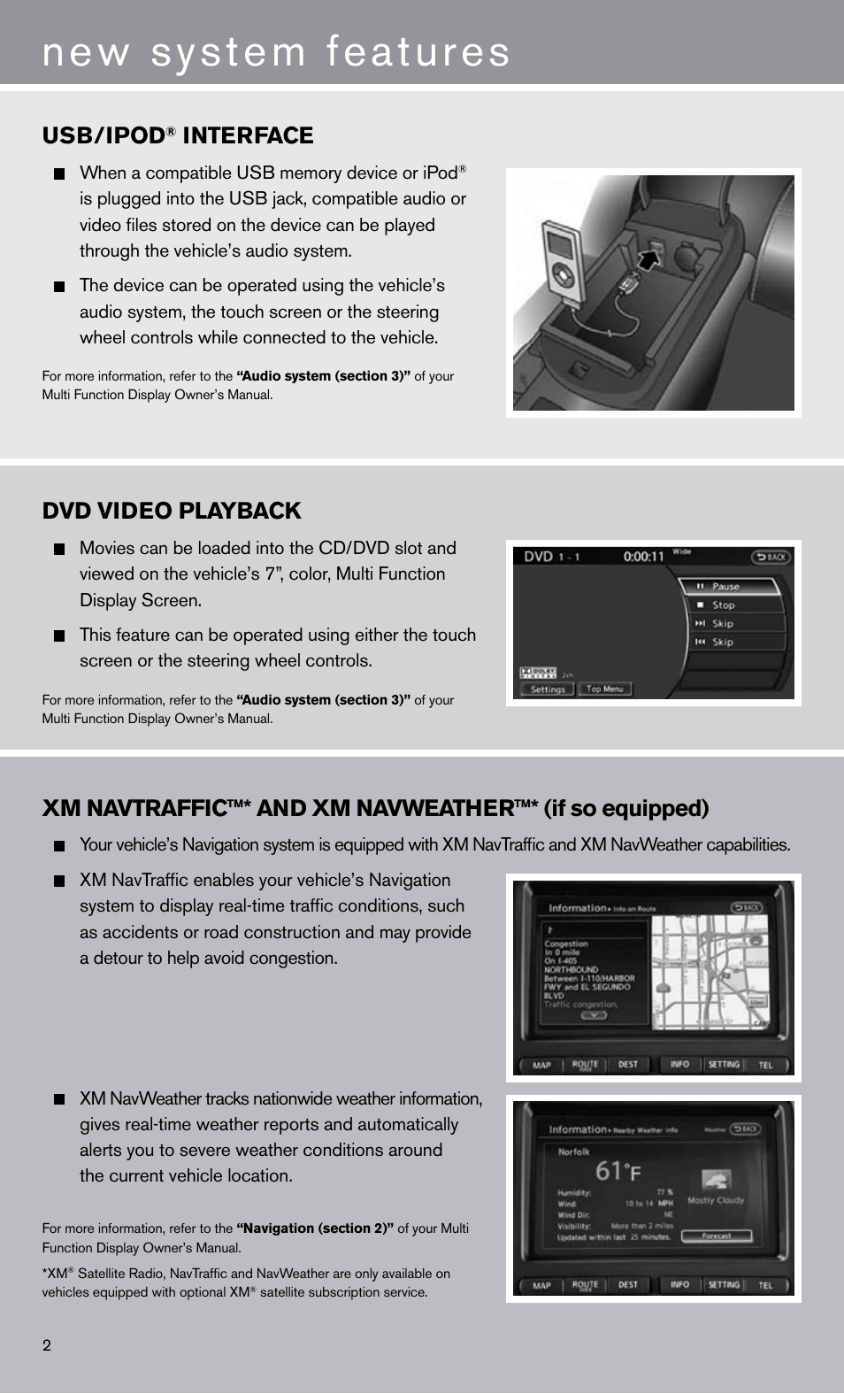 New system features, Dvd video playback, Usb/ipod | Interface | NISSAN 2011 GT R - Quick Reference Guide User Manual | Page 4 / 12
