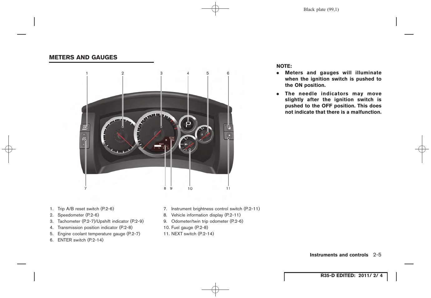 Meters and gauges -5 | NISSAN 2012 GT R - Owner's Manual User Manual | Page 100 / 346