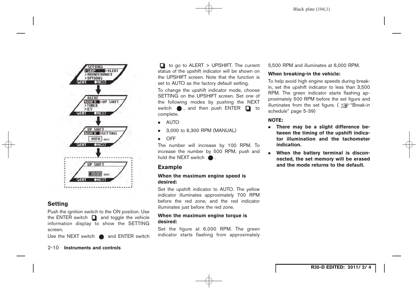 NISSAN 2012 GT R - Owner's Manual User Manual | Page 105 / 346