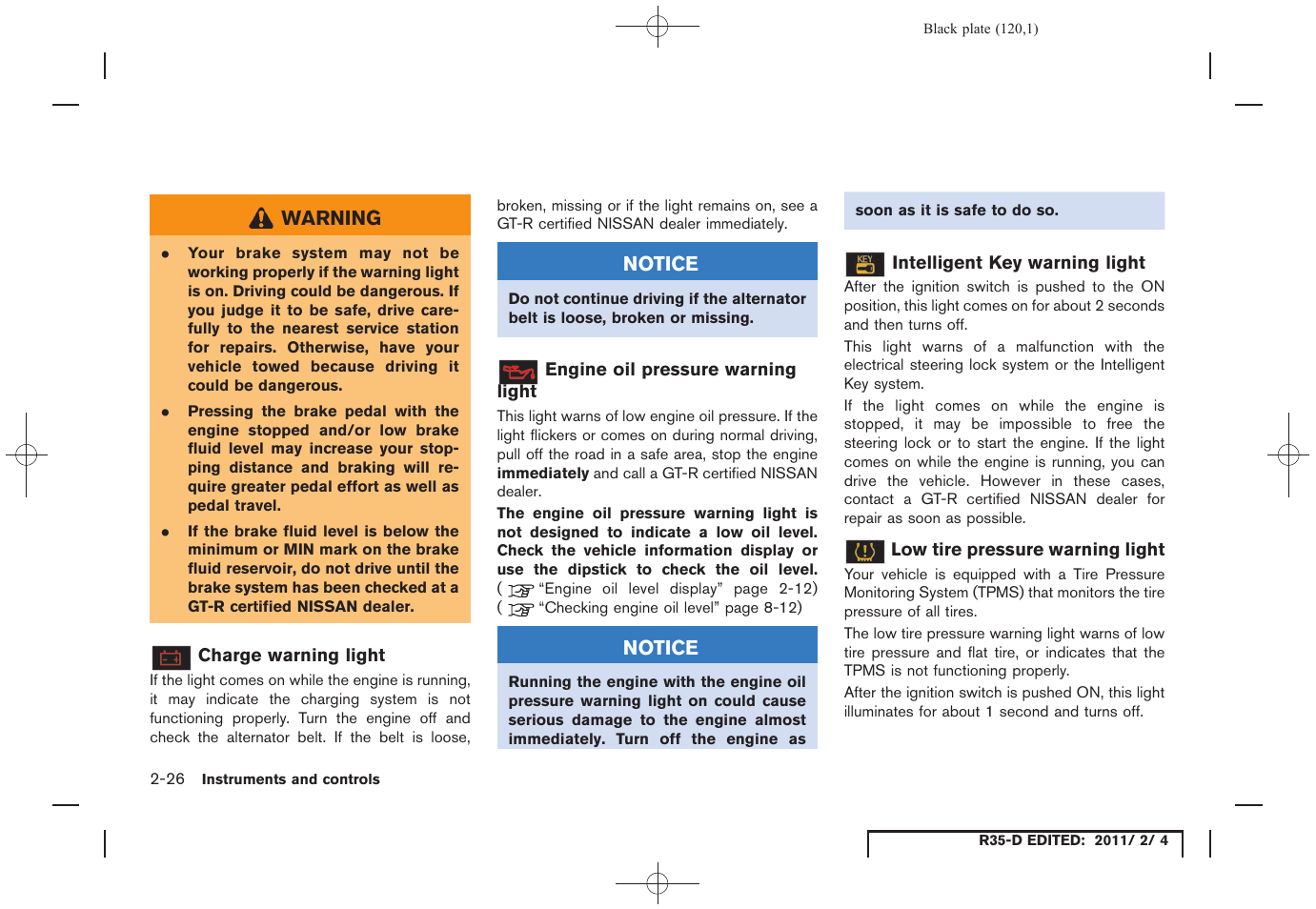 NISSAN 2012 GT R - Owner's Manual User Manual | Page 121 / 346