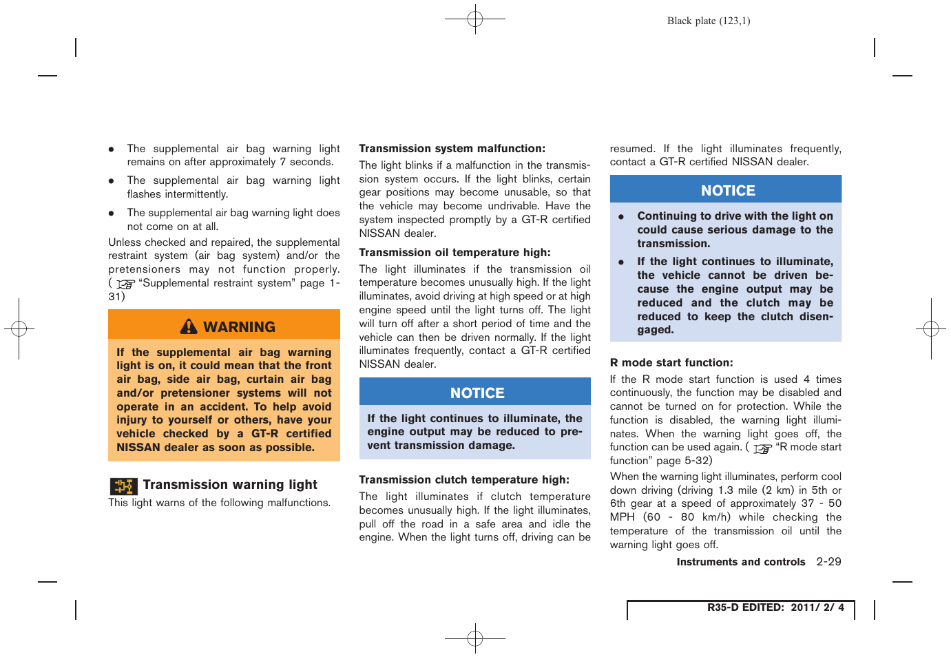 NISSAN 2012 GT R - Owner's Manual User Manual | Page 124 / 346