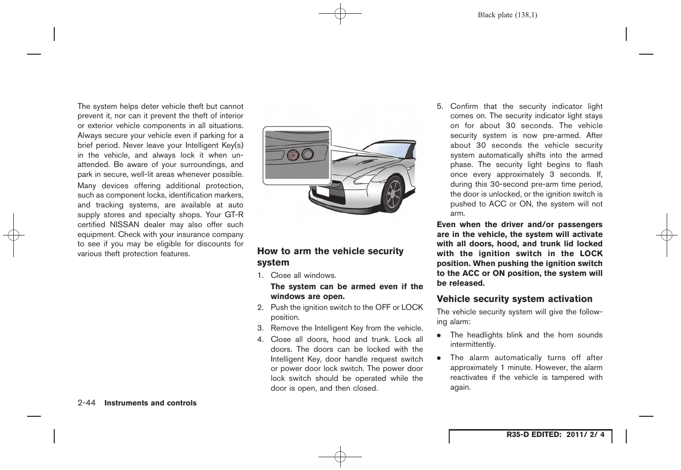 NISSAN 2012 GT R - Owner's Manual User Manual | Page 139 / 346
