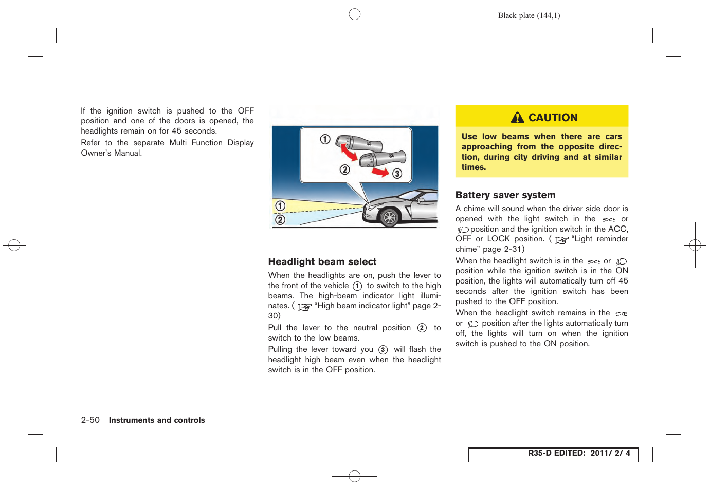 NISSAN 2012 GT R - Owner's Manual User Manual | Page 145 / 346